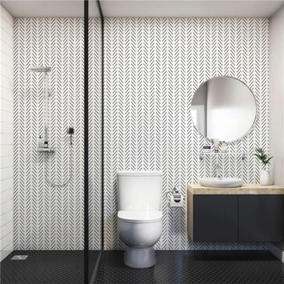 17.7x 118.1" Geometric Removable‎ Wallpaper Peel and Stick Self Adhesive, Black - Picture 4 of 6